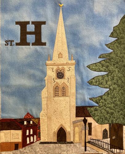 A textile panel of St Helen’s Church by Linda Druce.  