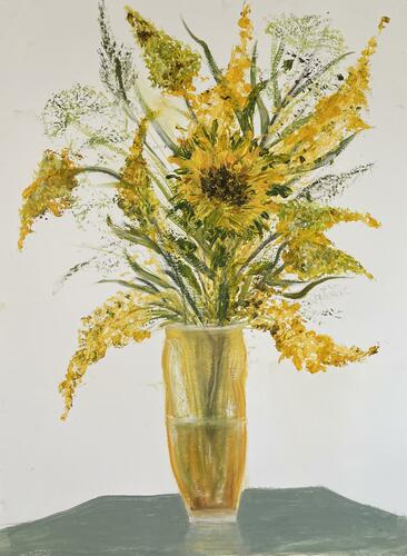 Summer flowers in a vase mixed media on paper