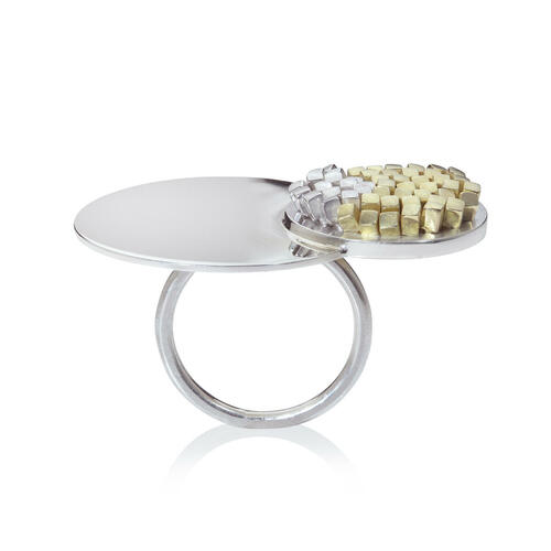 Kinetic Reflection ring, silver and 18ct gold