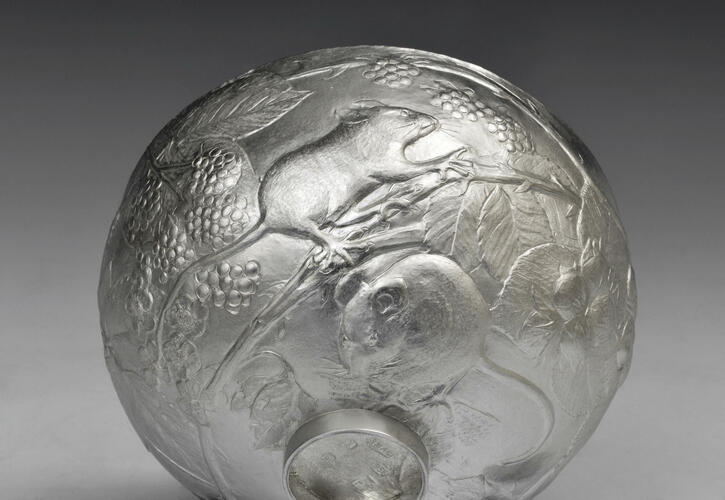 A chased silver bowl showing images of Woodmice