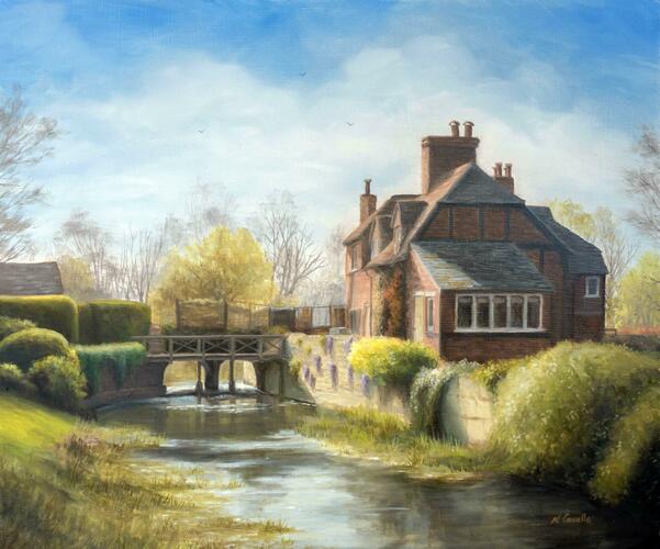Oil painting of Waterstock Mill Oxfordshire