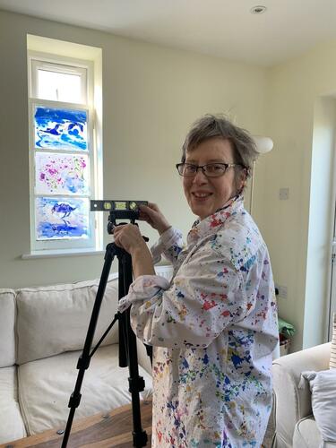 Sue Eves artist - photographing her glass painting. Window in the window