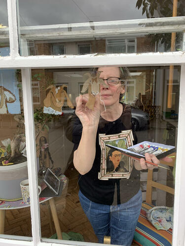 Sue Eves SOA  painting on the window - goats from Hinksey Heights