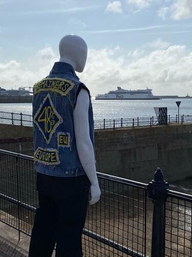 REMAINERS MC. Barry Mannequin is pictured at the Port of Dover wearing the piece 'REMAINERS MC'