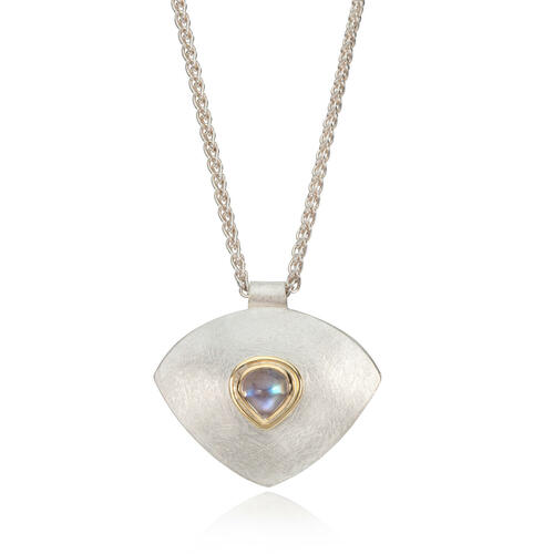 Silver, 18ct gold and moonstone necklace.