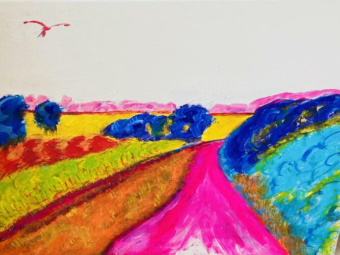 Red Kite over the Ridgeway, gouache and acrylic on canvas