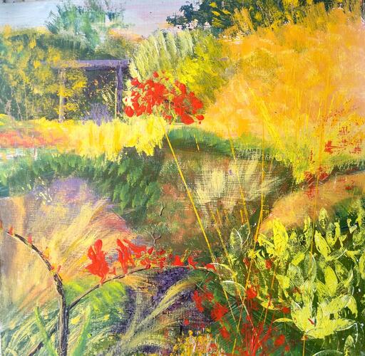 Summer Garden Acrylic Painting by Katherine Shock 