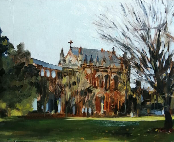Keble College Oxford, 8 x 10 inch plein air oil painting on board, December 2023
