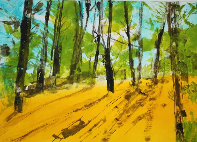 monotype:sunshine in the woods