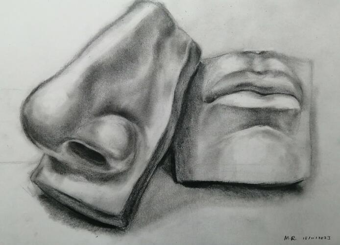 A sketching study of a nose and lips