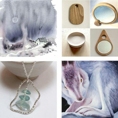 4 images from Shipton Artists - jewellery, handmade mirrors, and paintings