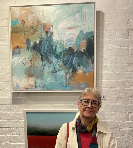 Photo taken with my abstract at the Henley Art & Craft Guild Exhibition 2023