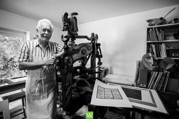 Me and my Columbian printing press in the studio