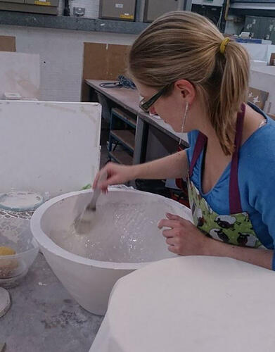 Laura Murphy working on sculptural work in porcelain