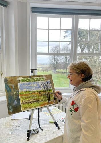 Sue at work in Steeple Aston Art Group in Middle Aston House