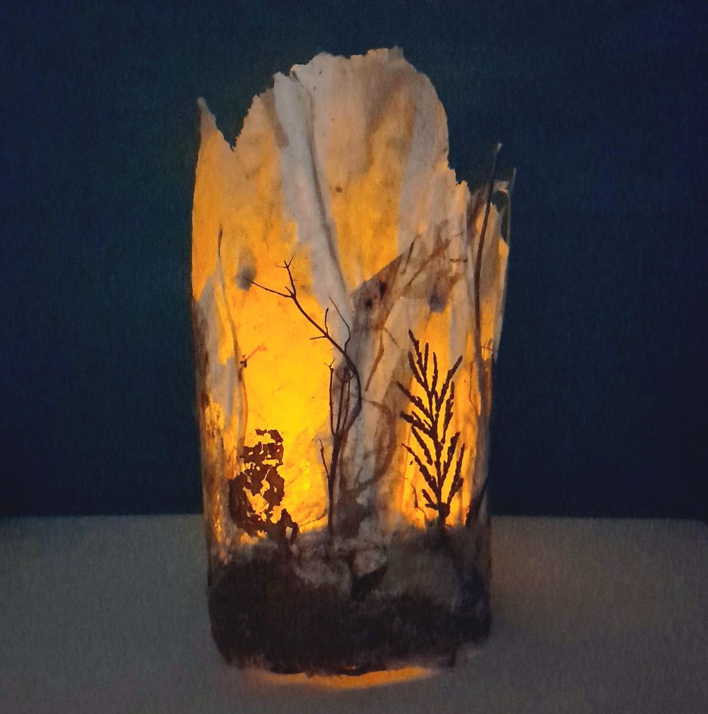 'The Feeling of a Forest', papier mache sculpture - Japanese kozo paper, walnut and coffee inks, nature finds, 25cmx15cmx12cm, nfs,