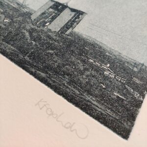 Kat Foxhall OPC: Detail of Dreaming Spires. The Seacourt tower and artist's signature