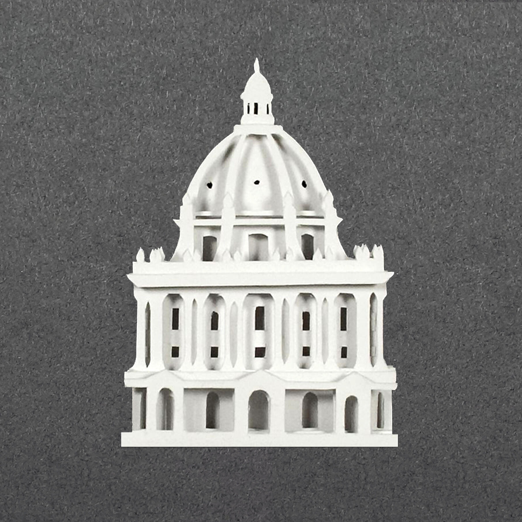 Kate Hipkiss OAS, OCG: Miniscape: Radcliffe Camera, handcut layered paper