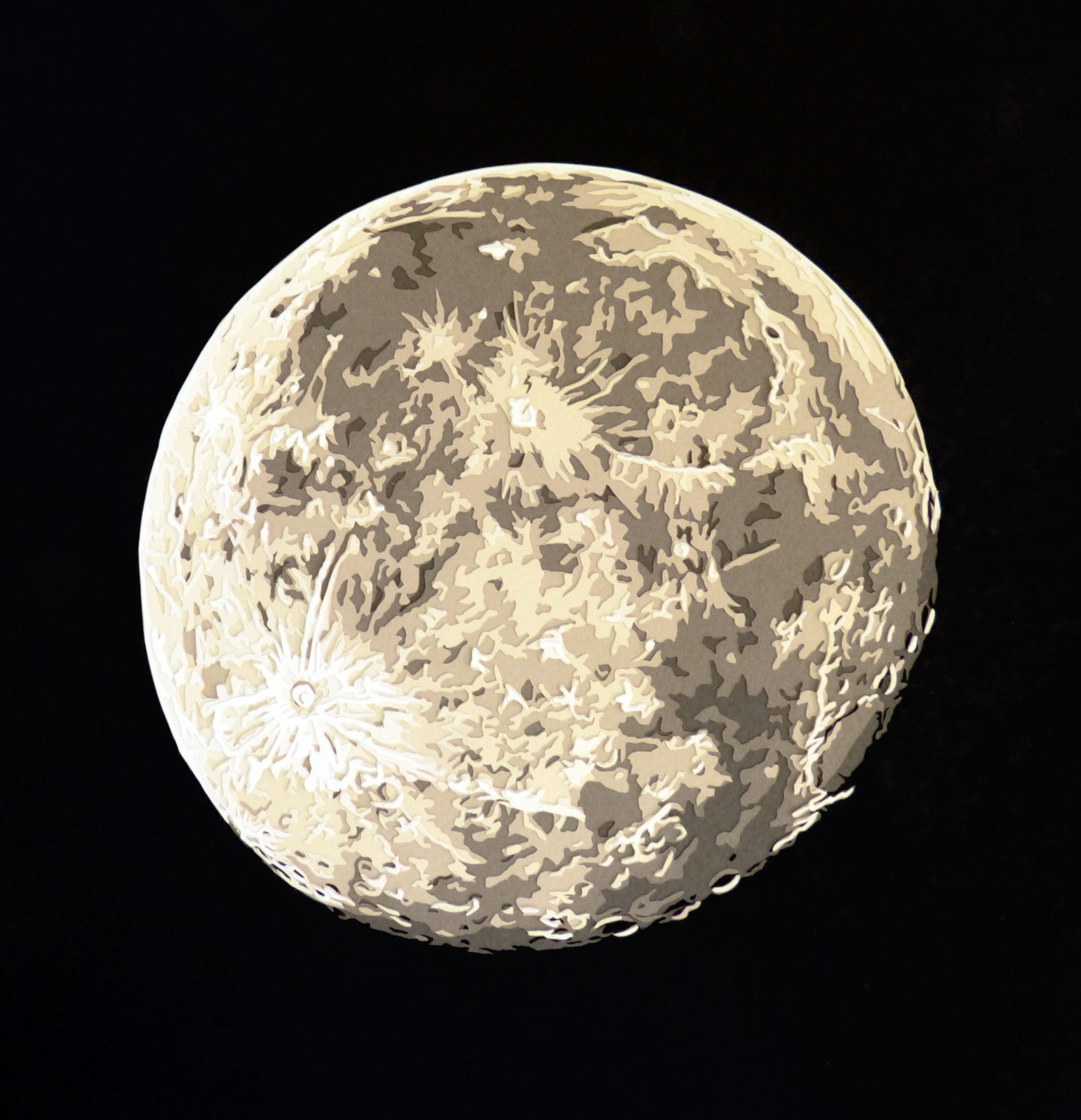 Kate Hipkiss OAS, OCG: The Moon, handcut layered paper