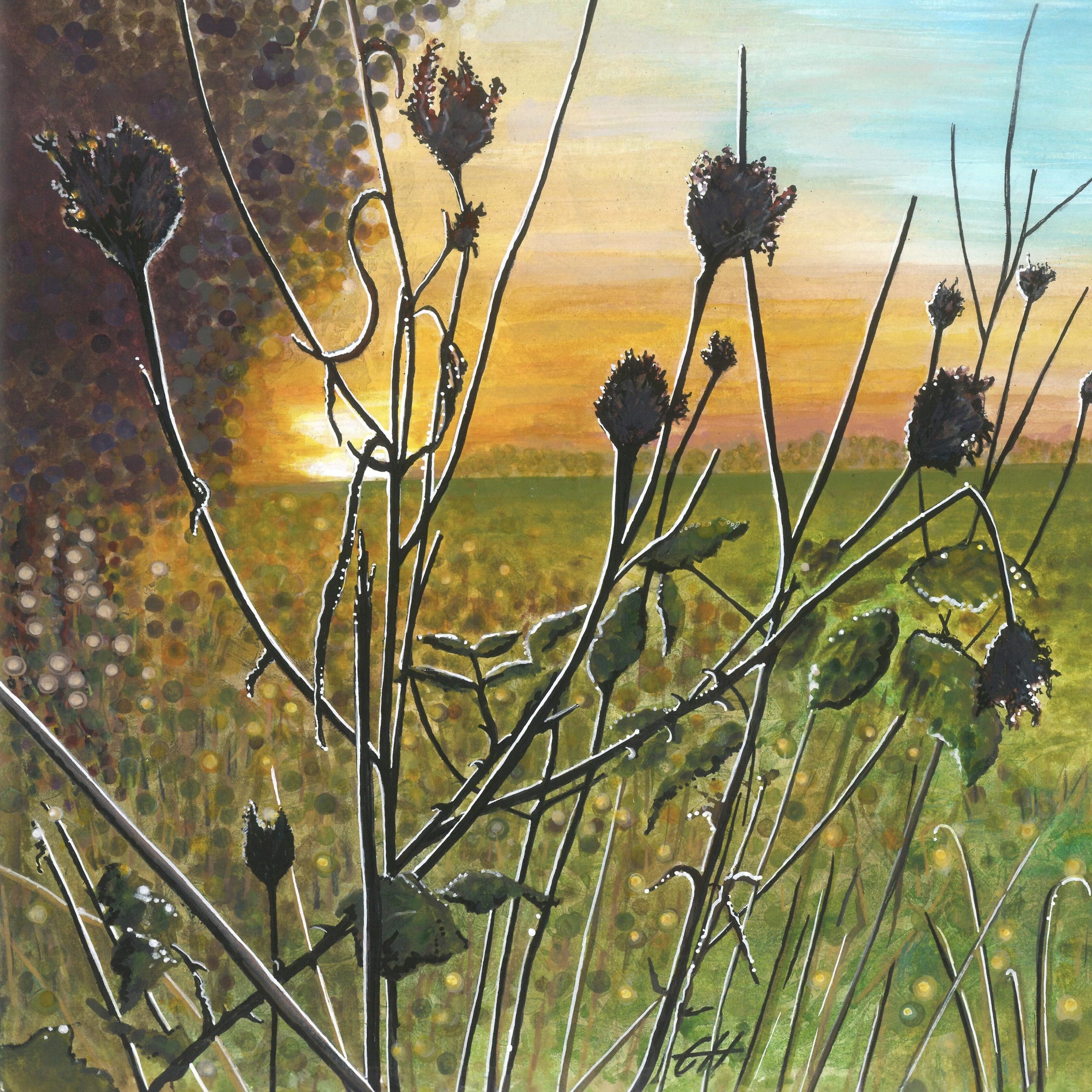 Emma Hunt: 'Frosty Sunrise', Mixed Media, Greeting Cards