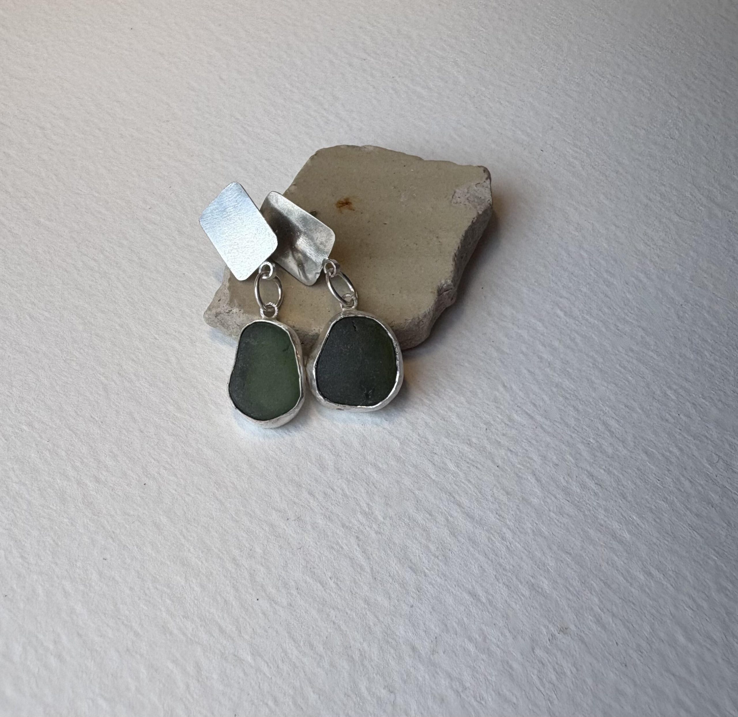 Jane Griffiths: Sterling silver and seaglass earrings