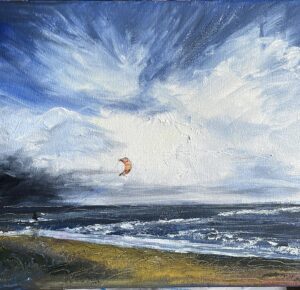 Amanda J Bond: Mudeford Kite, oil on canvas, 31 x 23cms