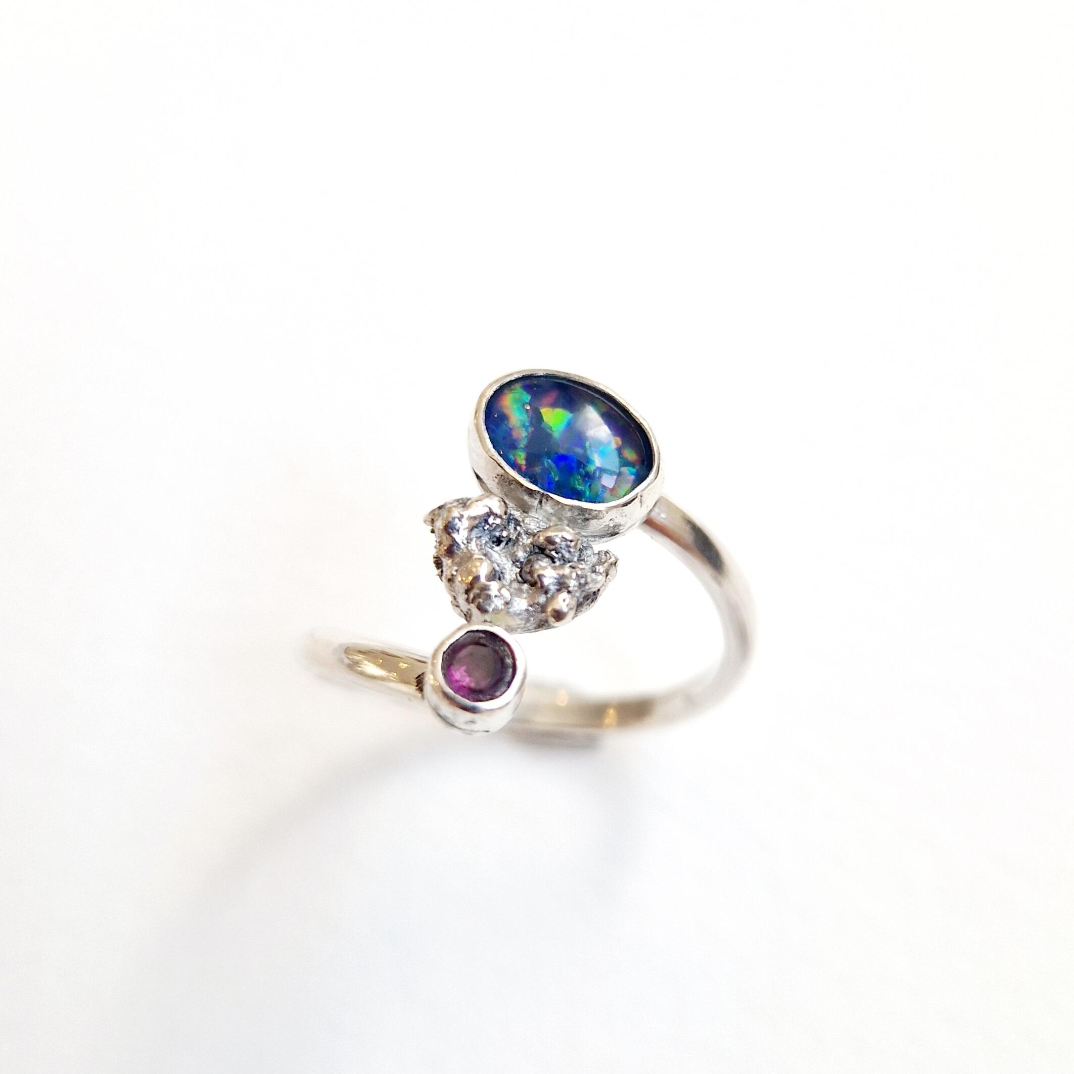 Chloe Romanos WOA: 'Unearthed' Ring, sterling silver with opal and amethyst, Chloe Romanos