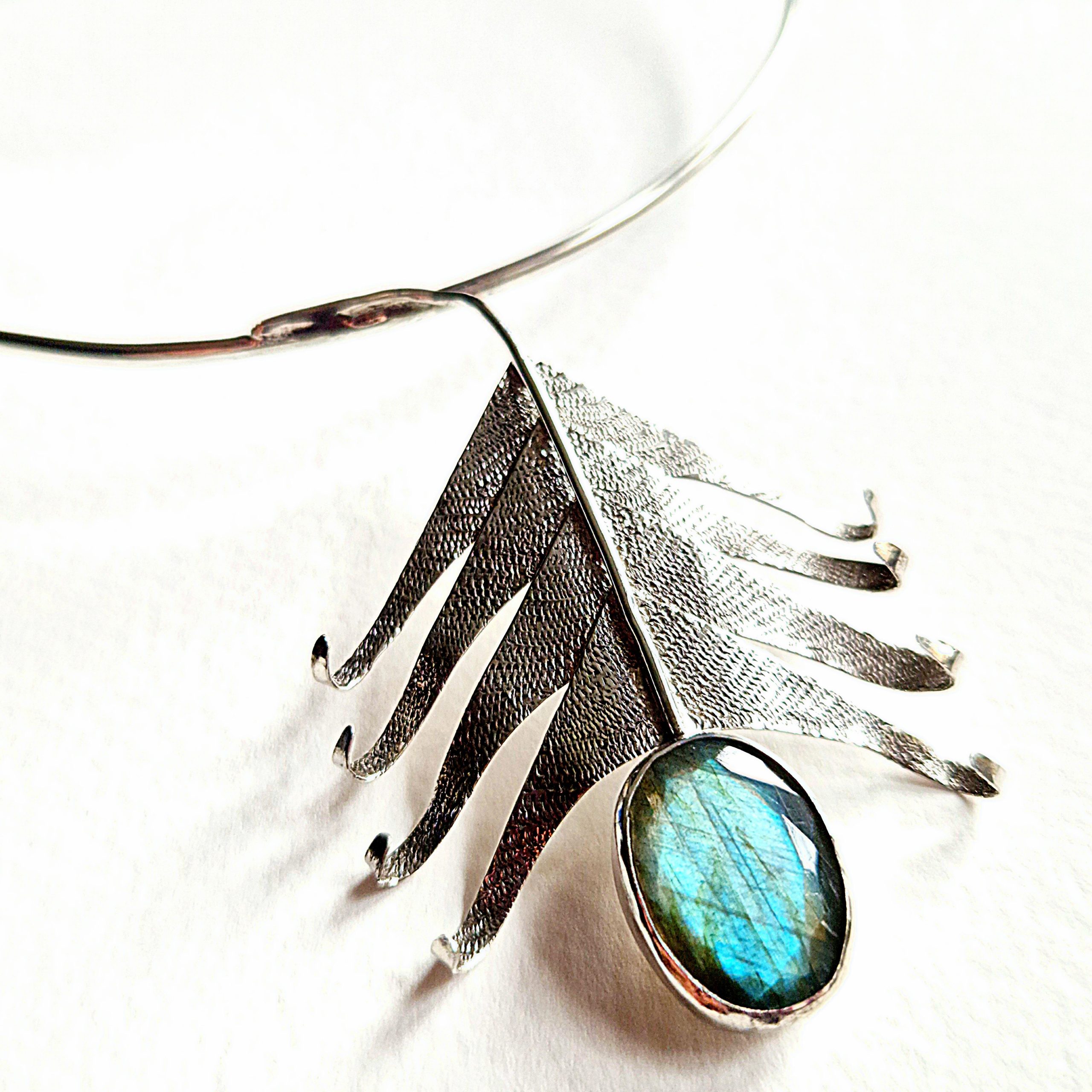 Chloe Romanos WOA: 'Peacock Feather' Necklace, sterling silver with labradorite, Chloe Romanos