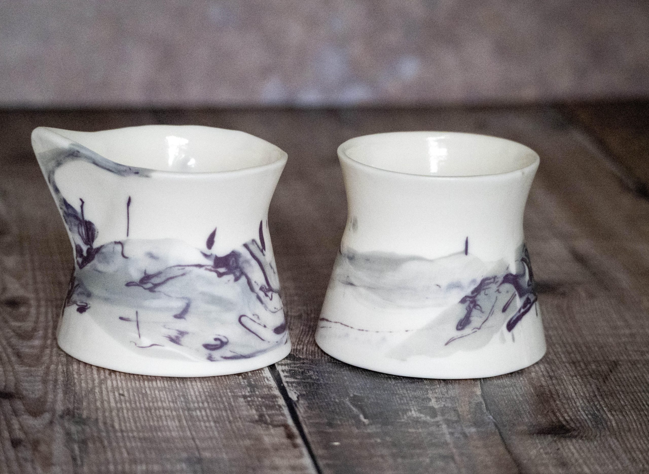 Laura Murphy: Misty Hedgerow Margins jug and sugar pot