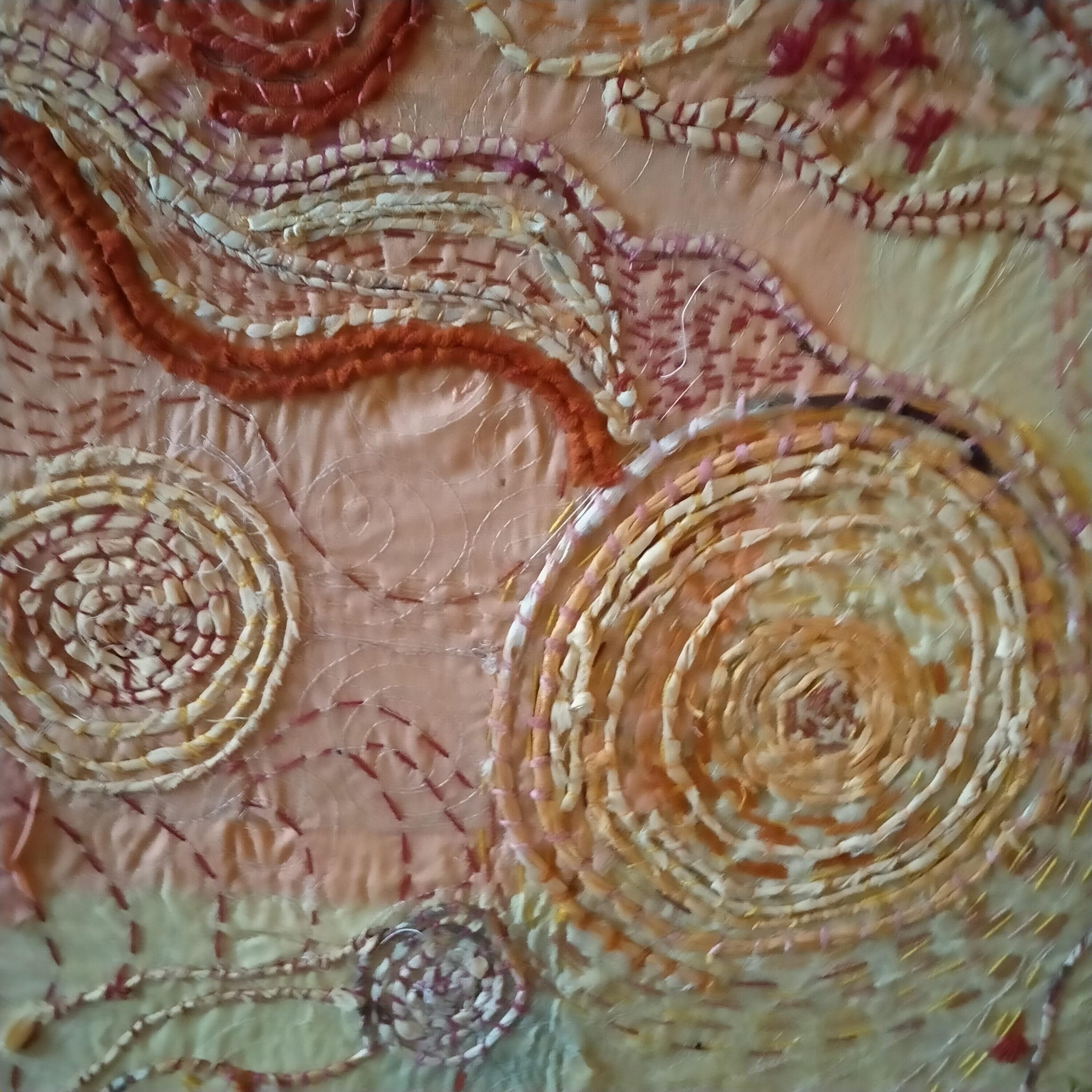 Lis Mann: Detail of hand stitched 3 part screen