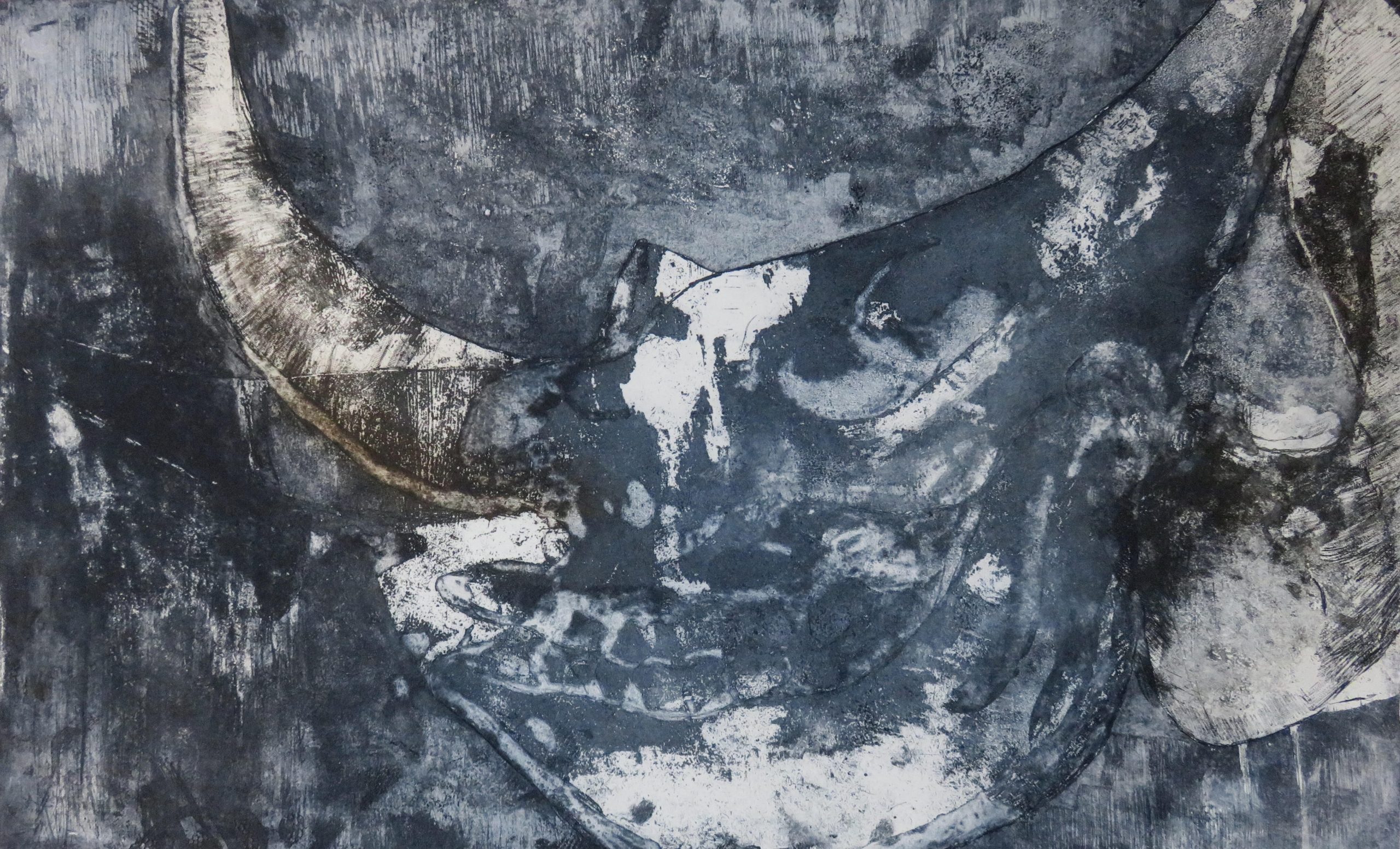 Sally Levell OAS, OPC: Northern Rhino skull - Etching