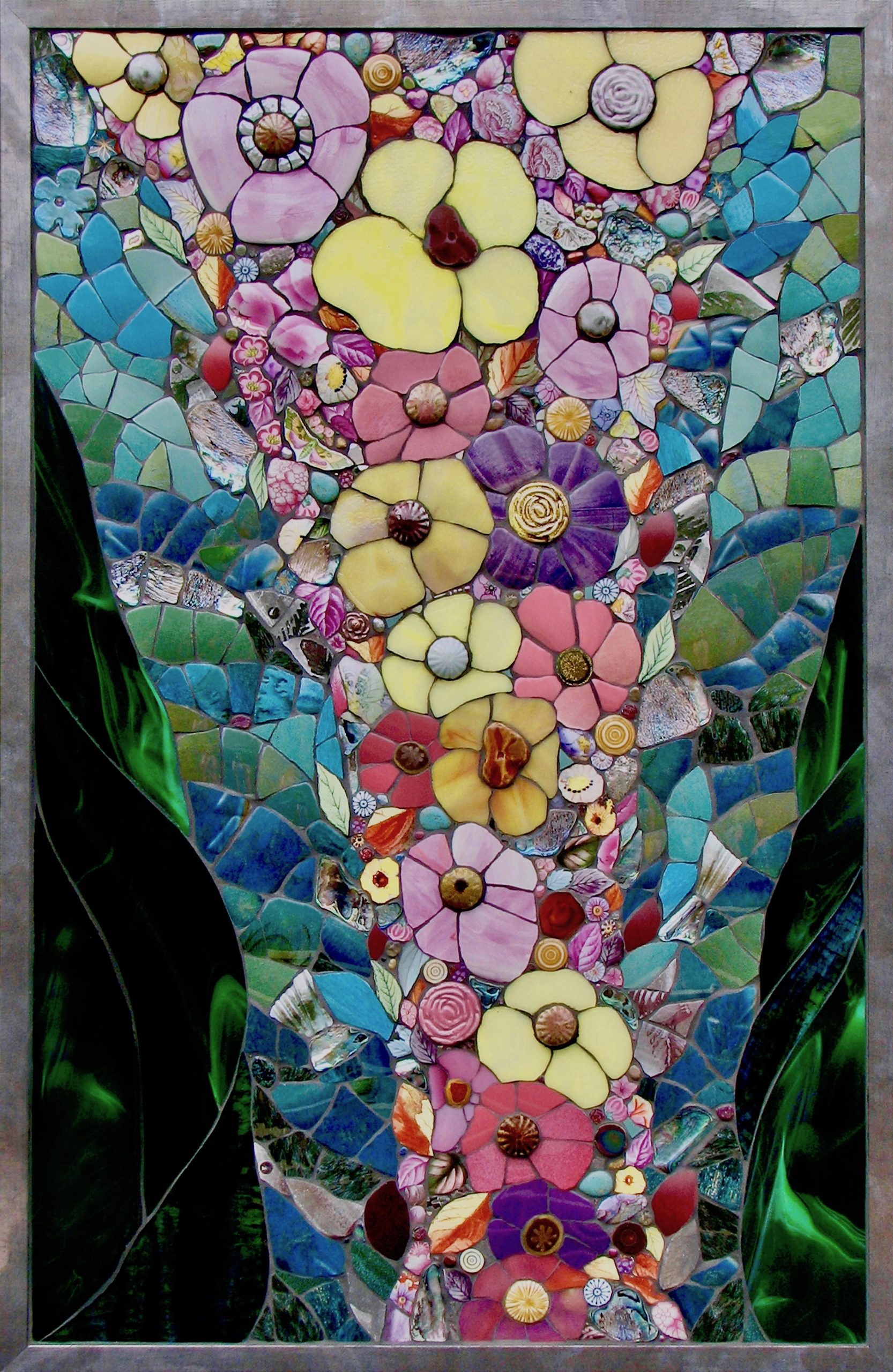 Emma Cavell: framed mixed media mosaic wall hanging  'Paradise Path'