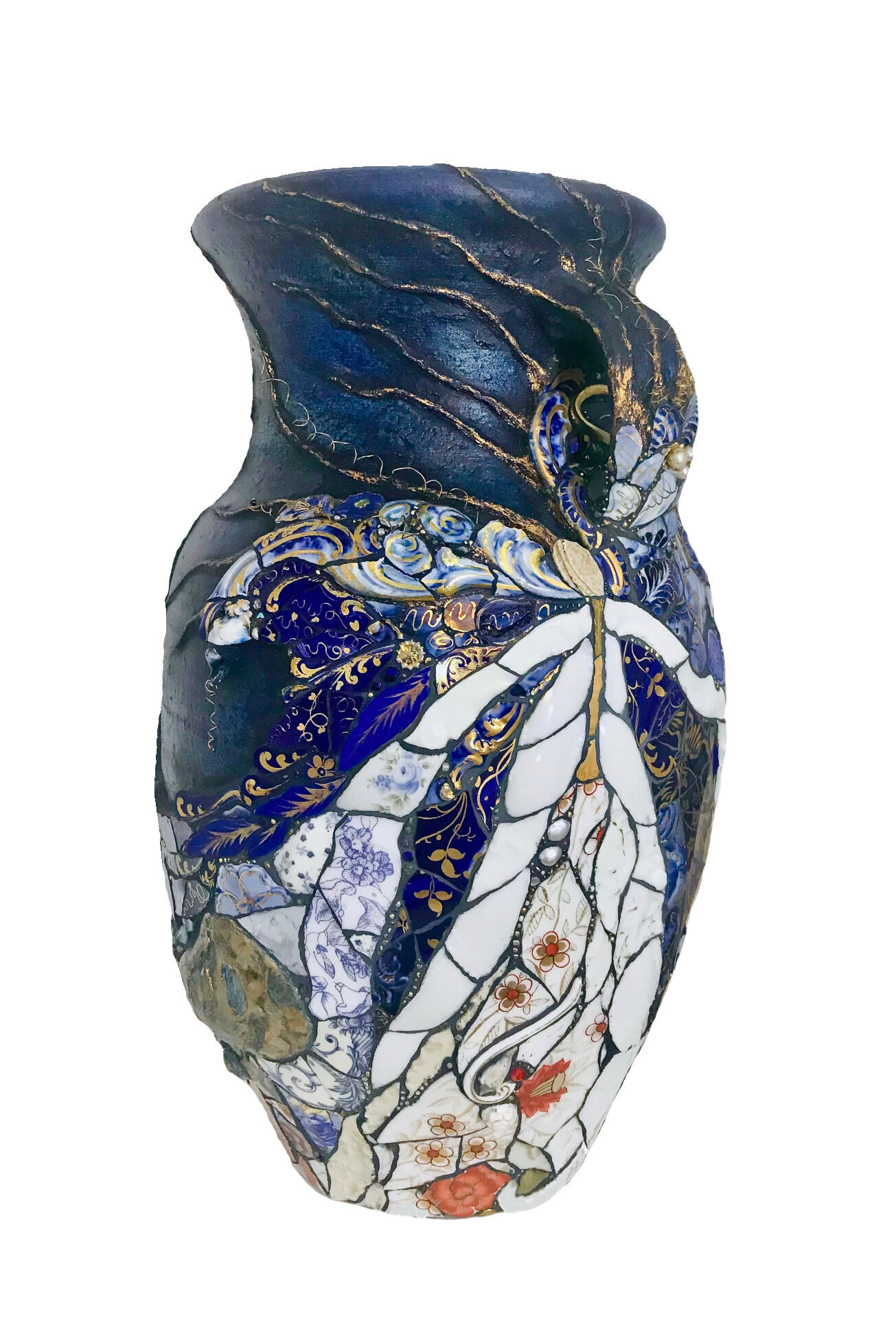 Emma Cavell: sculptural mixed media mosaic vessel  'Weaving Light'