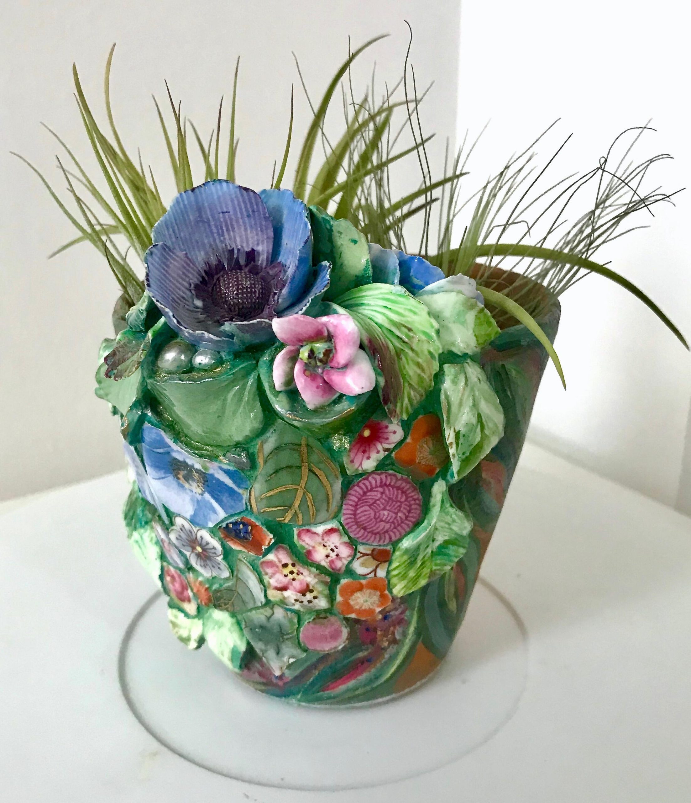 Emma Cavell: vintage china mosaic planter - with air plants  'Out of the Blue'