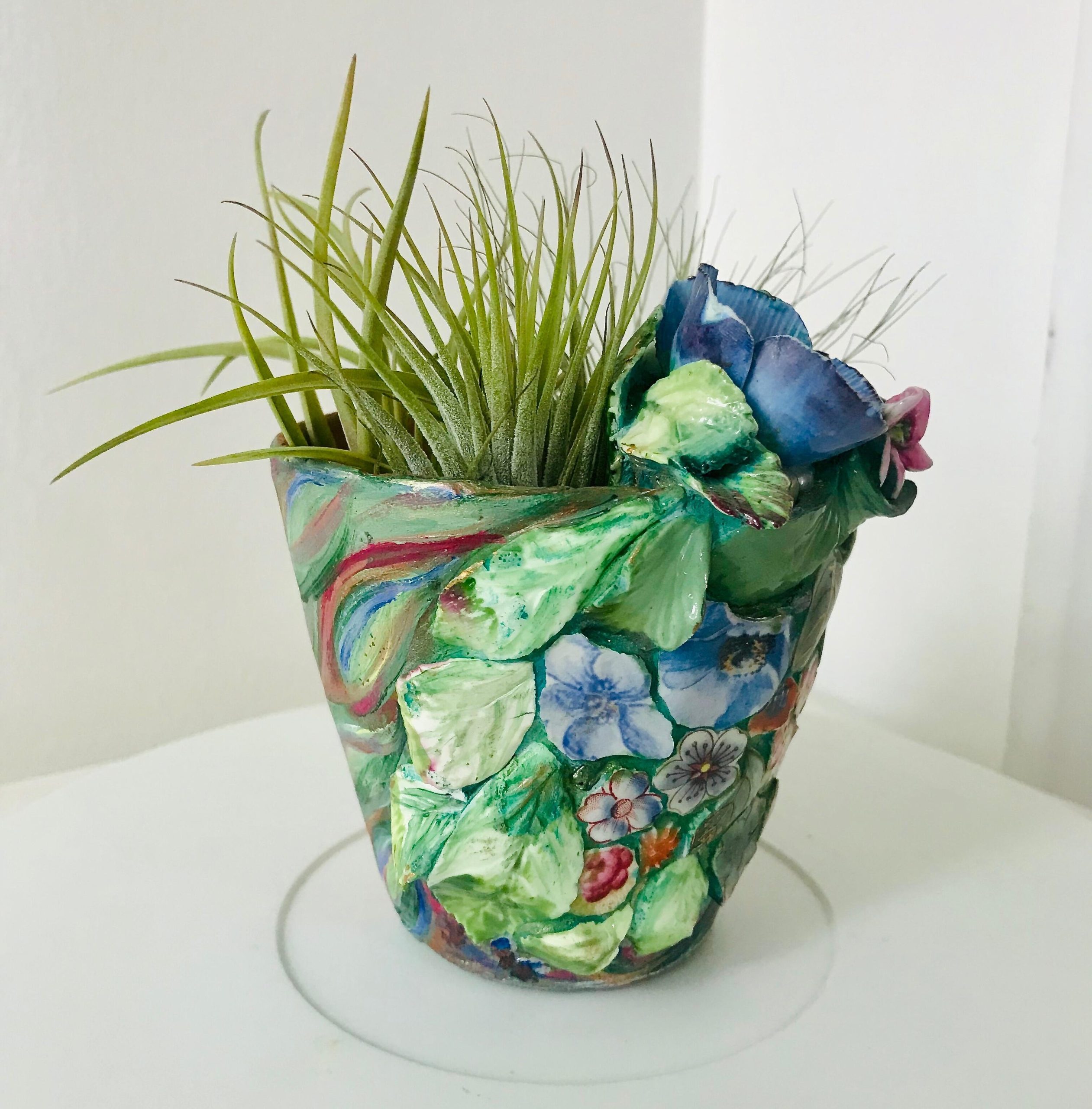 Emma Cavell: vintage china mosaic planter - with air plants  'Out of the Blue'