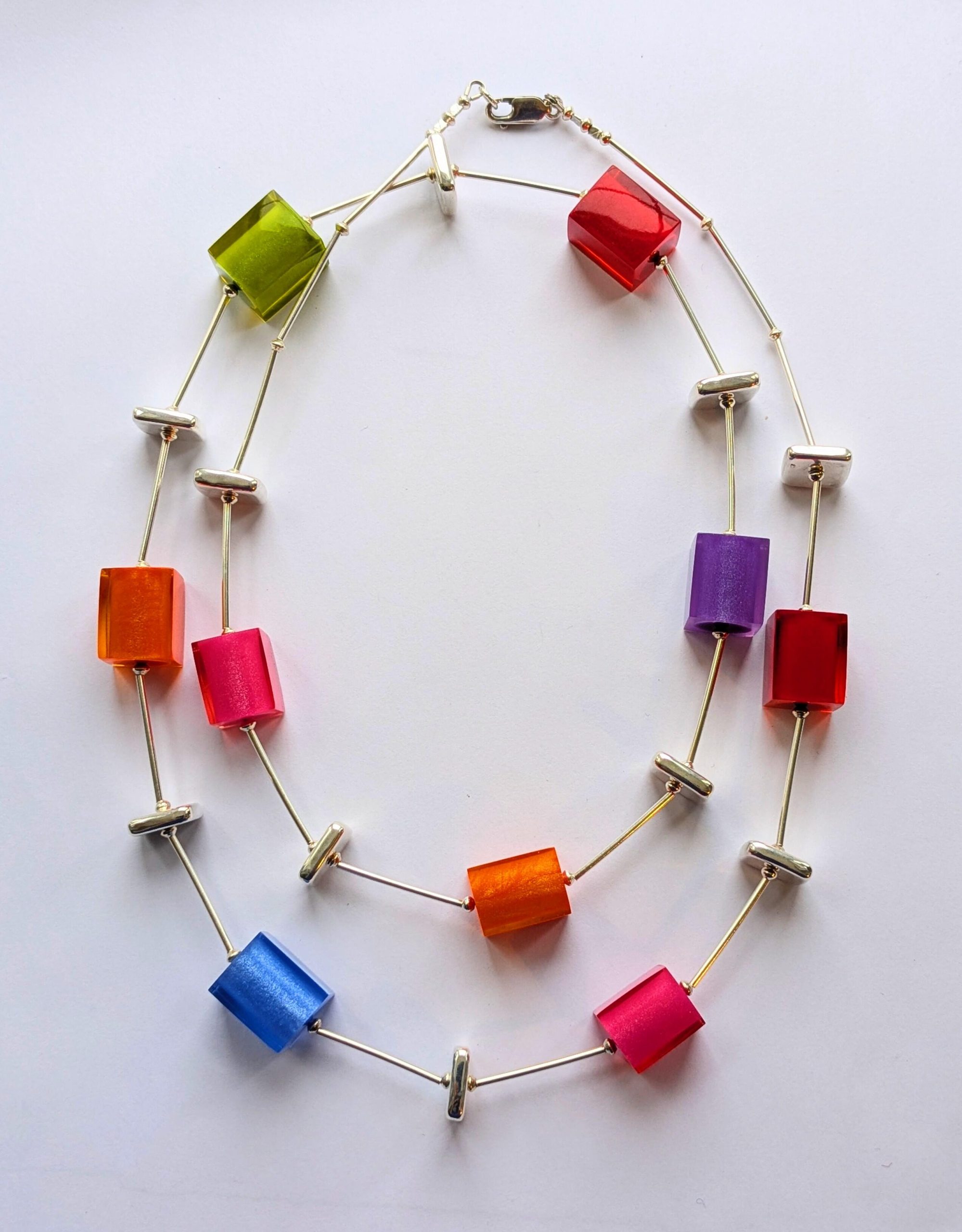 Jane Hainsworth: Acrylic & silver long necklace