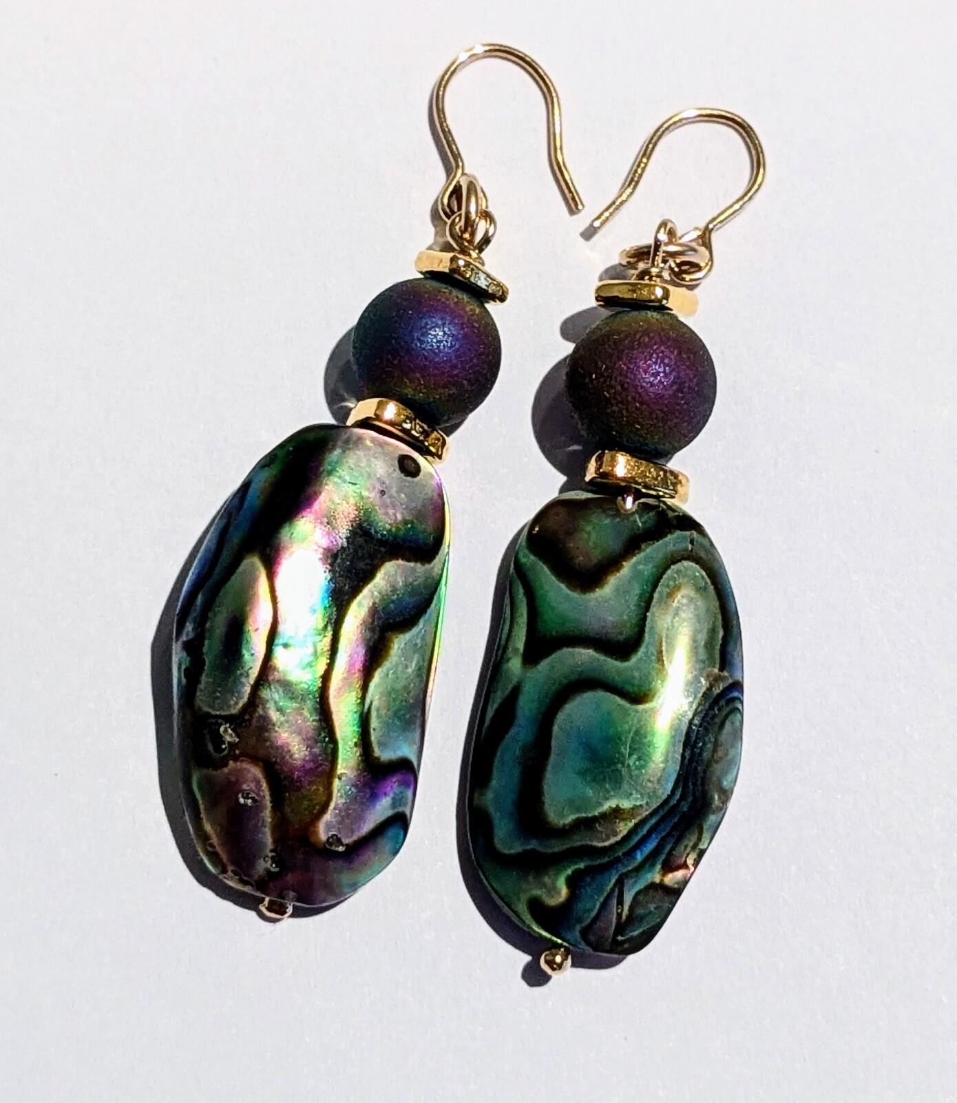Jane Hainsworth: Abalone earrings with gold filled hooks & beads