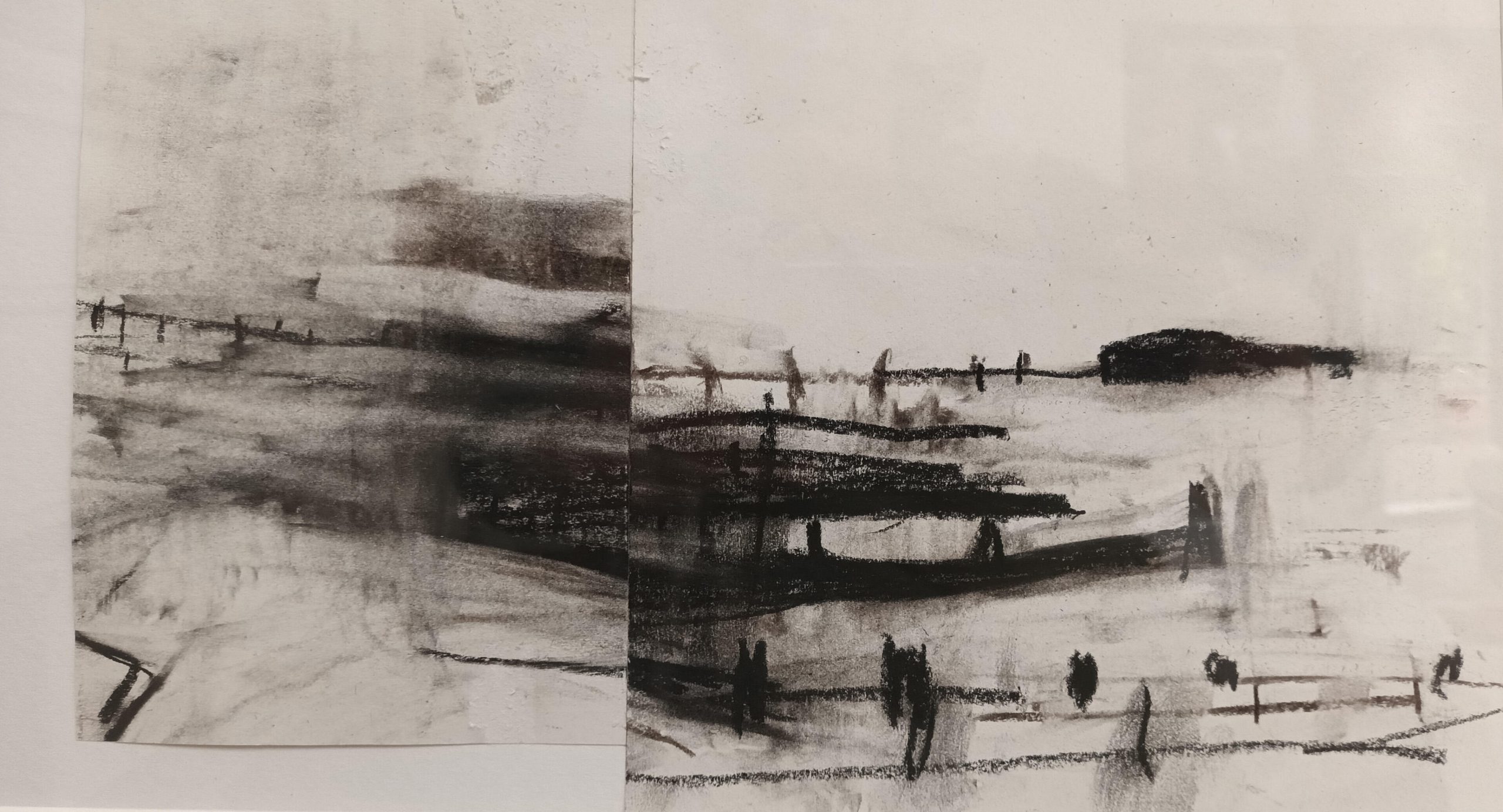Jane Strother OAS: Slack Water Field Study, Charcoal on paper