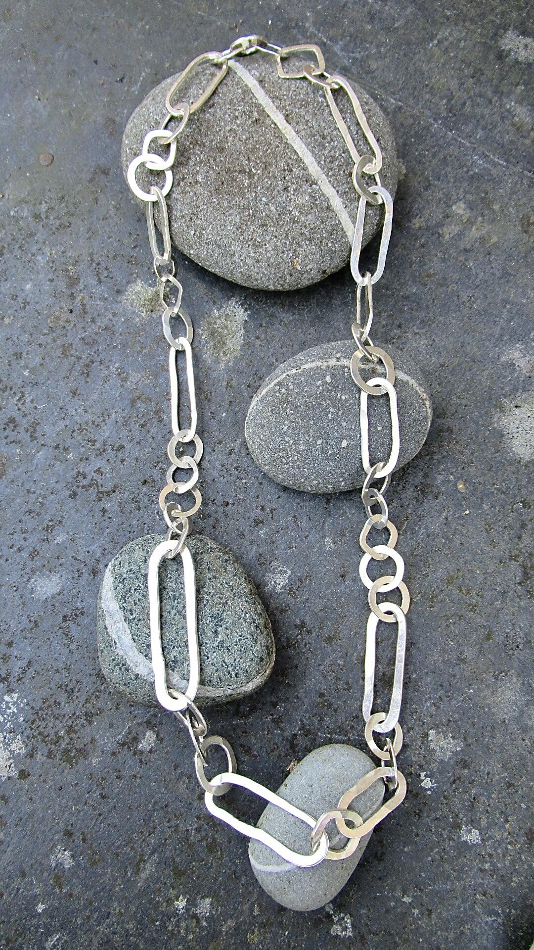 Tony Thomson: Tony Thomson Necklace: silver multi-shaped links, no clasp
