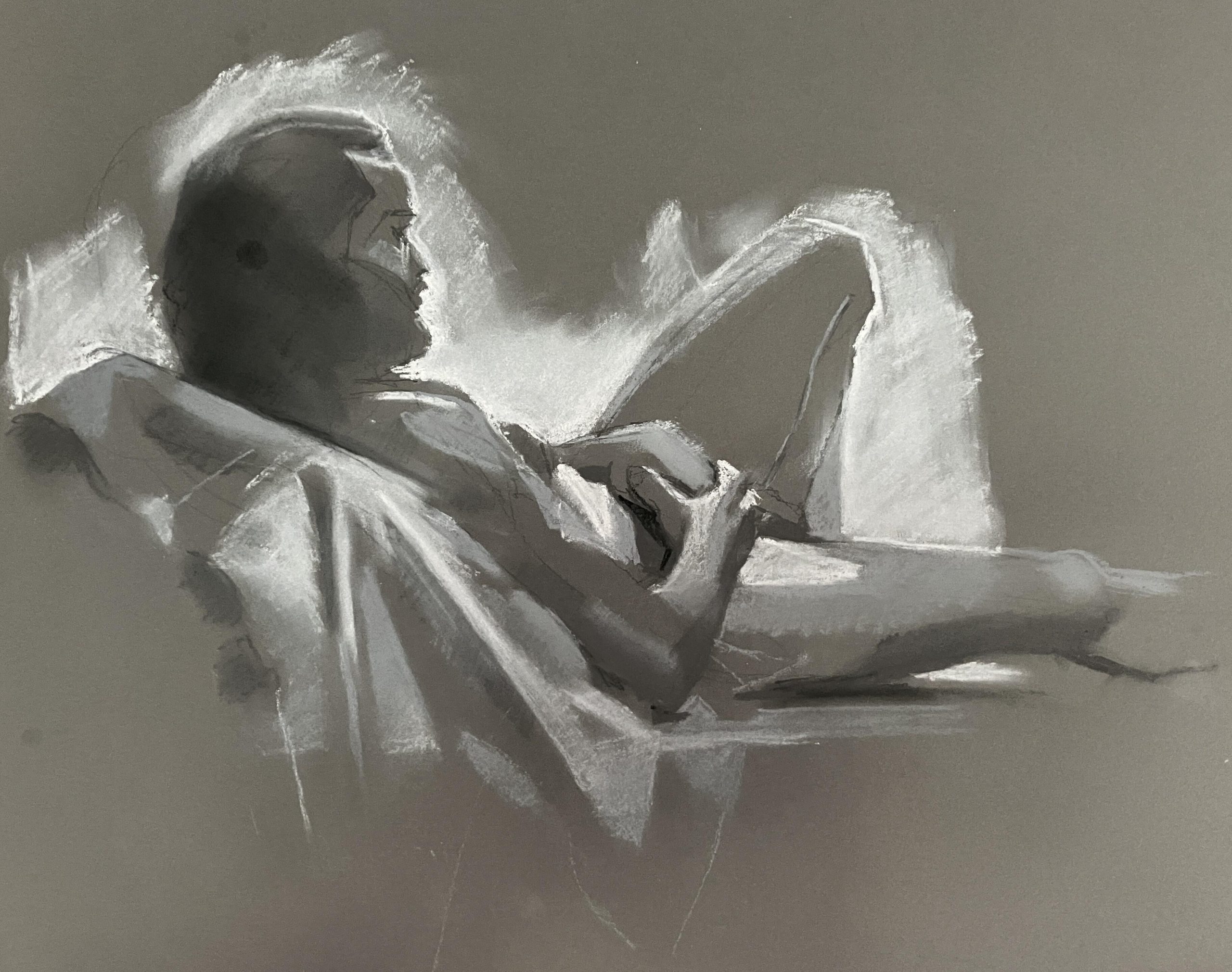Deborah Williams OAS: Reclining in Grey (graphite and chalk)