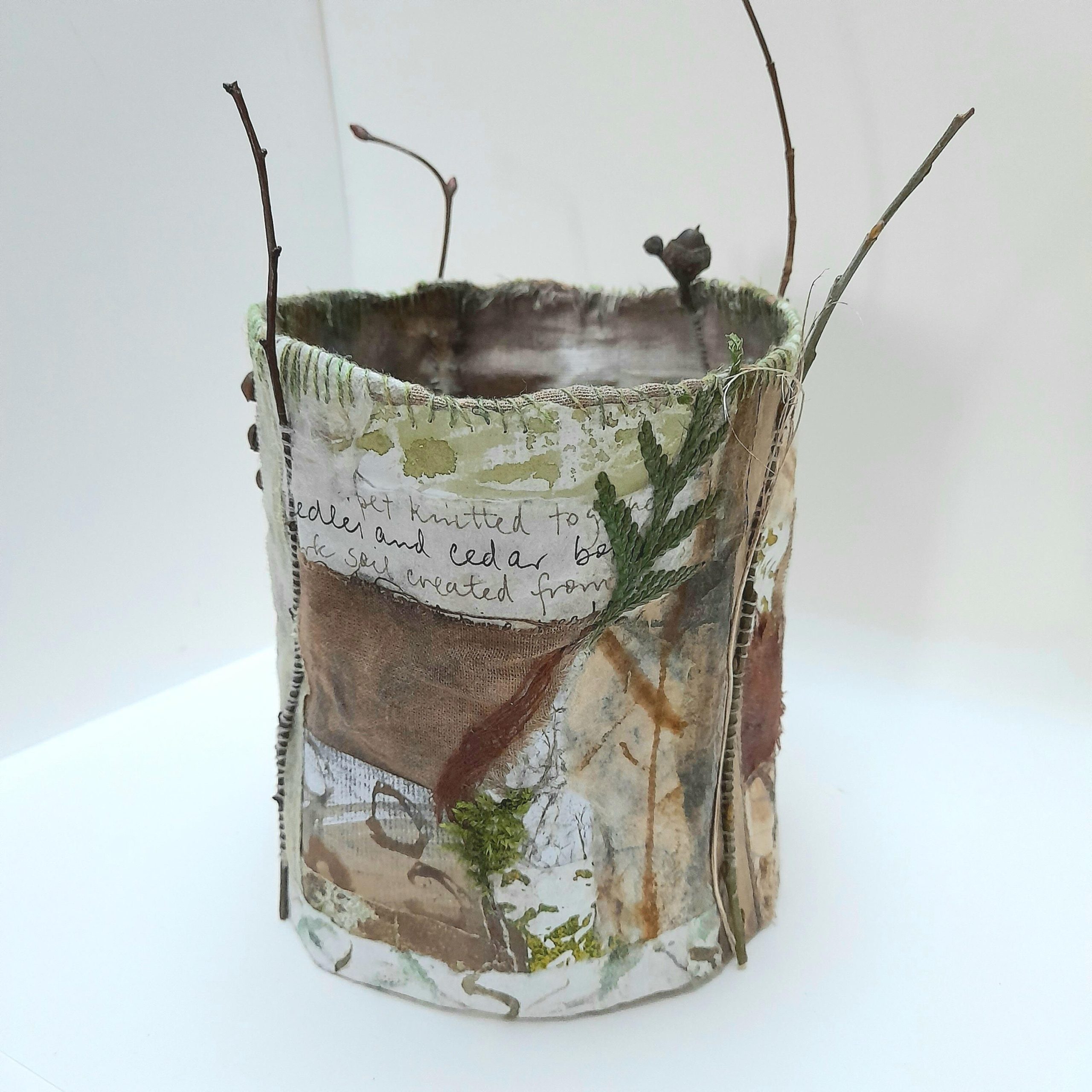 Carol Harvey: 'Fox Forest in Winter ', mixed media textile vessel, 17cm x 17cm, £90