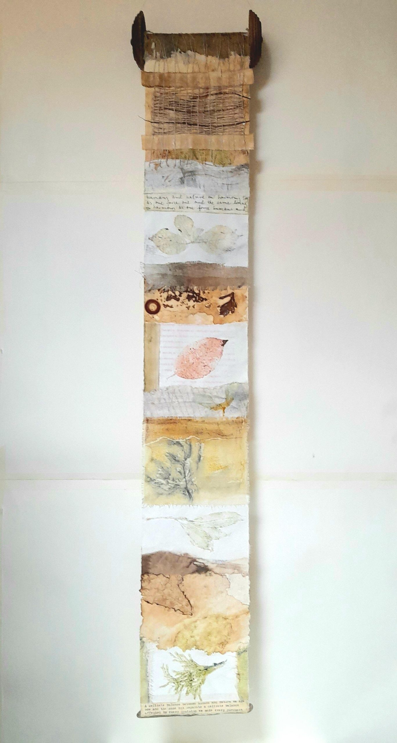 Carol Harvey: 'Humans and Nature in Harmony', mixed media scroll, 90cm x 4cm, £120