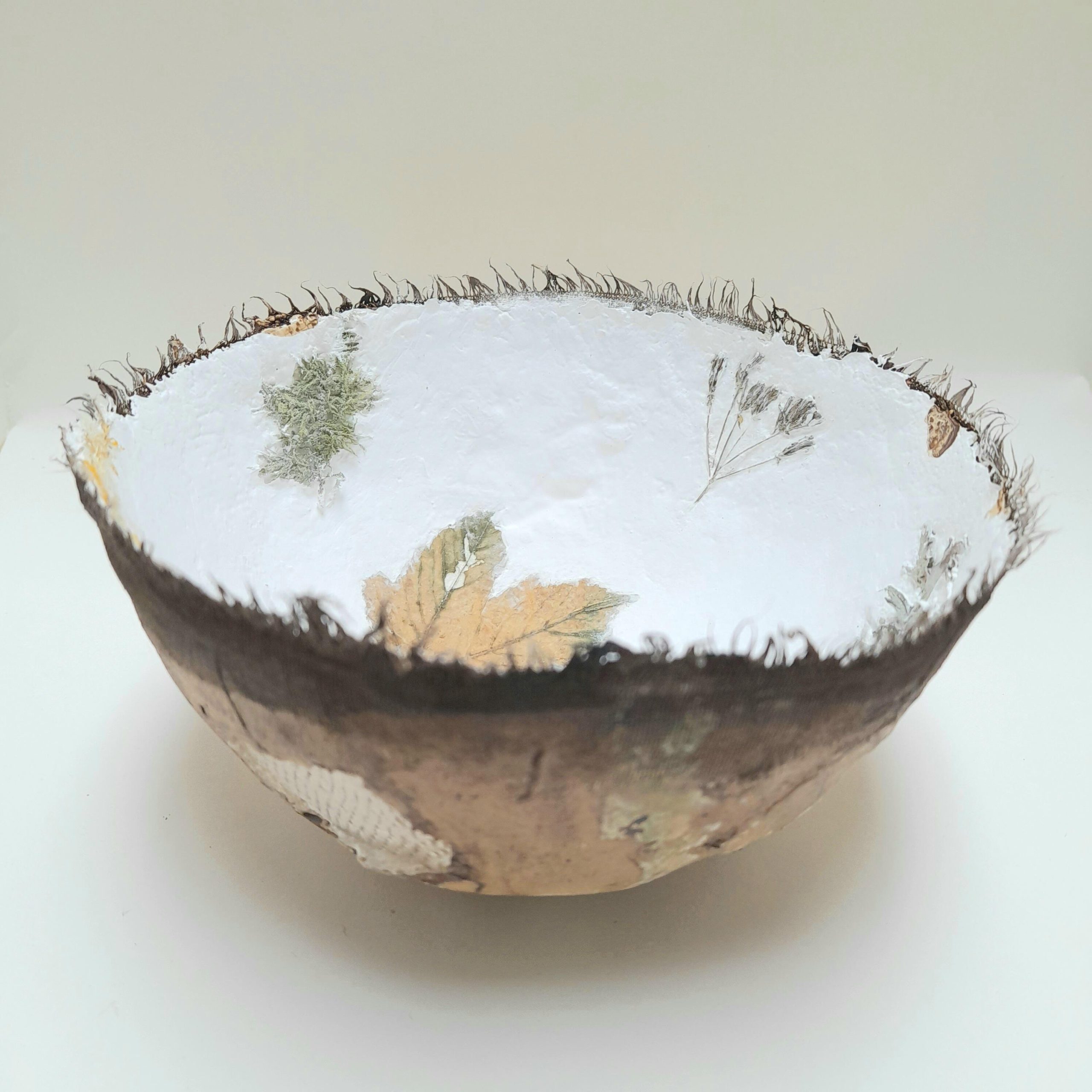 Carol Harvey: 'In Harmony with Nature ', plaster bowl, natural inks and nature finds, 15cm x 8cm, £60