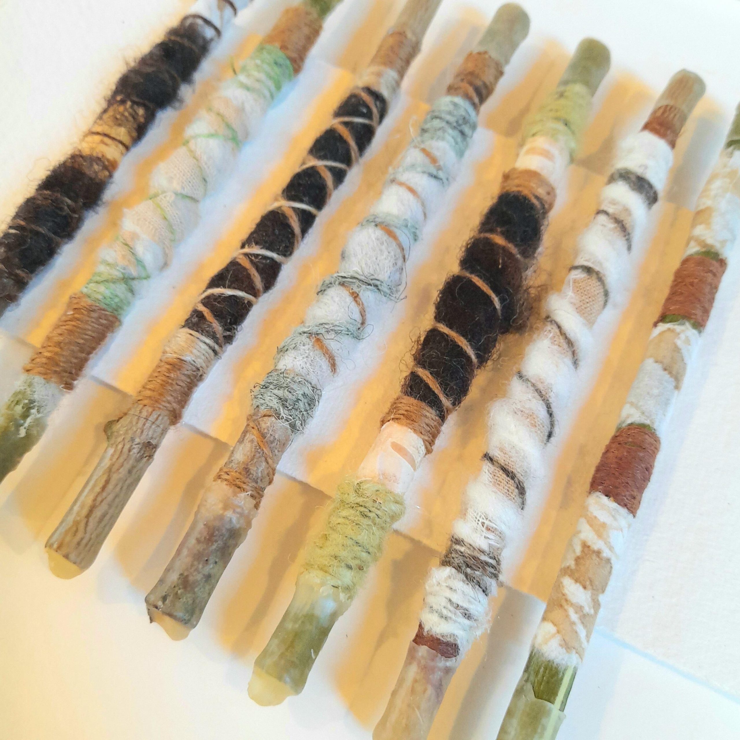 Carol Harvey: 'Wrap Preserve Heal 1', naturally dyed wool and fibres on hedgerow twigs, oak frame, £120