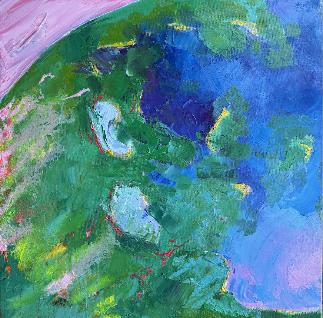 Caroline Parkes: ORBITAL EMERALD  This painting was inspired by the Booker Prize winning book, Orbital, by Samantha Harvey. It will be featured in a display in the Woodstock Bookshop for Artweeks, for the Artists in Woodstock windows exhibition. The bookshop's window will feature a range of literary inspired work, from a range of Woodstock artists.