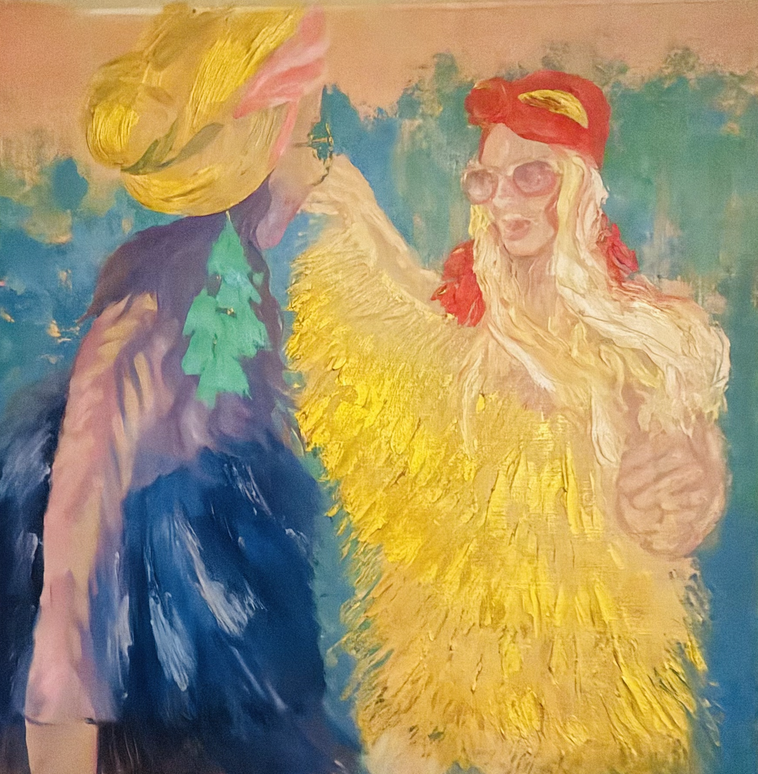 Caroline Parkes: LADIES IN THE LADIES  These ladies, wearing Julia Clancey dresses and turbans, are on permanent display in the ladies, at The Feathers, Woodstock. Pop in and enjoy the Artists in Woodstock gallery wall, which also features my work. The cocktails are thoroughly recommended.