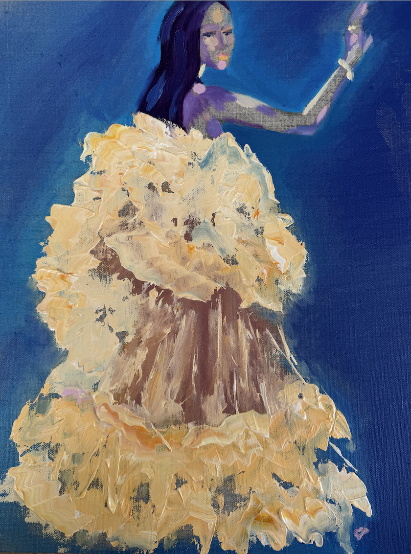 Caroline Parkes: MILLIA PEACH Inspired by a fashion image from designer Millia London, this will feature in a window for the Artists in Woodstock windows trail for Artweeks