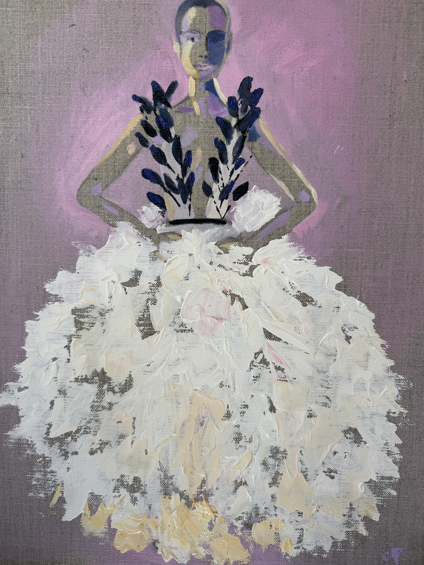 Caroline Parkes: MILLIA MONOCHROME Inspired by a fashion image from designer Millia London, this will feature in a window for the Artists in Woodstock windows trail for Artweeks