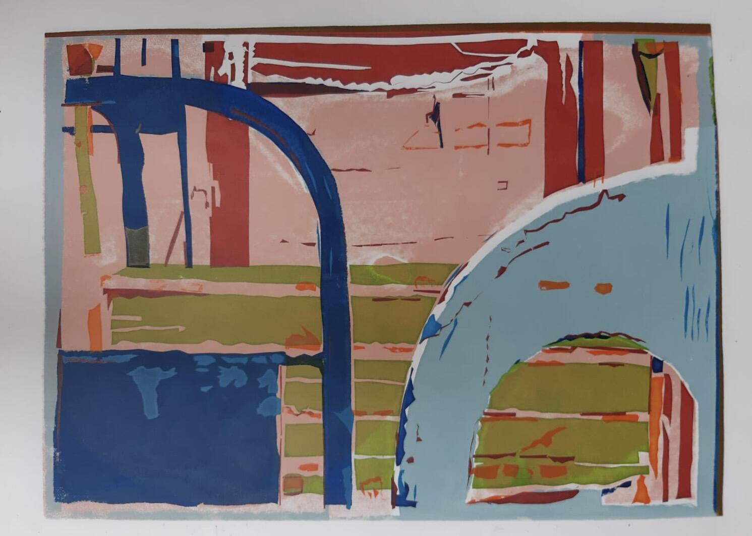 Julia Simmons: Petersham Teahouse. screenprint on paper £220 50 x 60 cm, framed. edition of 5