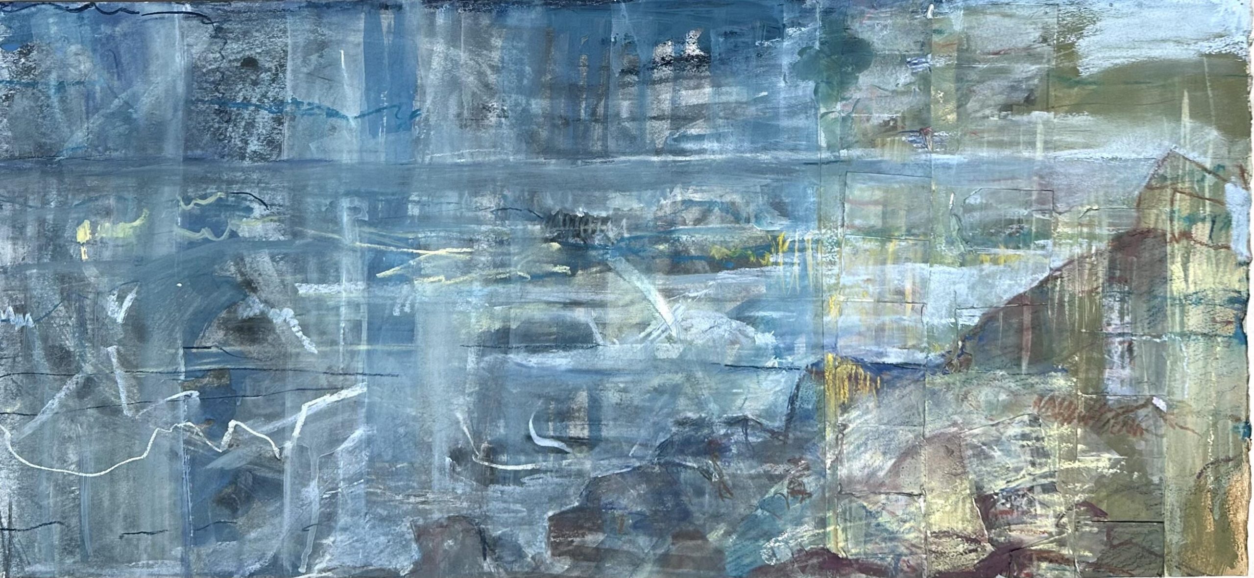 Julia Simmons: Island 1 mixed media, collage on paper £300 45 x 85 cm, framed